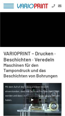 Vorschau der mobilen Webseite www.varioprint.de, Varioprint Tampondrucksysteme