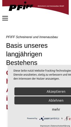 Vorschau der mobilen Webseite www.pfiff-gmbh.com, PFIFF GmbH Schreinerei und Innenausbau