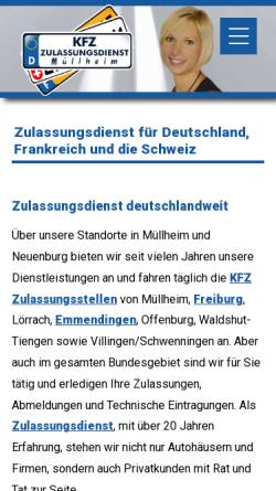 Vorschau der mobilen Webseite www.zulassungsdienst-muellheim.de, Zulassungsdienst Müllheim