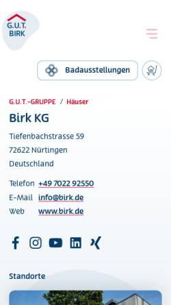 Vorschau der mobilen Webseite www.birk.de, Hermann Birk GmbH Sanitärgroßhandel