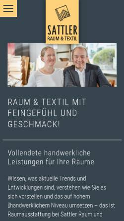Vorschau der mobilen Webseite www.sattler-waiblingen.de, Sattler Raum und Textil
