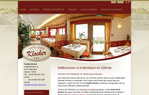 Vorschau von www.hotel-garni-klocker.at, Hotel Kaltenbach