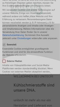 Vorschau der mobilen Webseite www.unitech-kss.de, Unitech Kühlschmierstoffe GmbH
