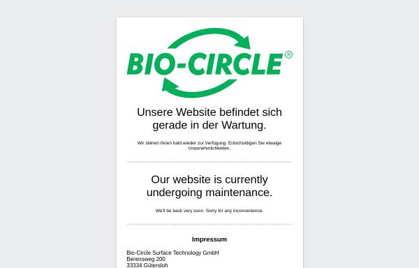 Vorschau von www.bio-circle.de, Bio-Circle Surface Technology GmbH