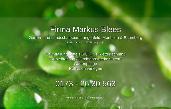 Vorschau von www.markusblees.de, Markus Blees Baumstubben- und Baumwurzel-Entfernung