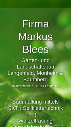 Vorschau der mobilen Webseite www.markusblees.de, Markus Blees Baumstubben- und Baumwurzel-Entfernung
