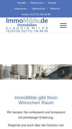 Vorschau der mobilen Webseite www.immomilde.de, Immobilienmakler Milde Langenfeld