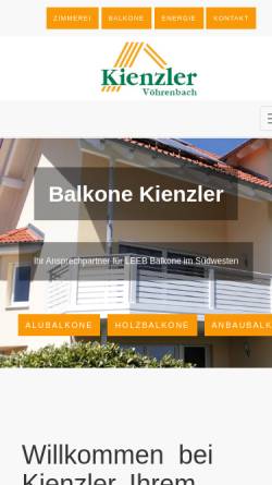Vorschau der mobilen Webseite www.kienzler-balkone.de, Zimmerei-Innenausbau Manfred Kienzler