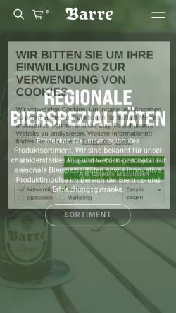 Vorschau der mobilen Webseite barre.de, Barre Bräu
