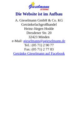 Vorschau der mobilen Webseite www.gieselmann-getraenke.de, A. Gieselmann GmbH & Co. KG, Getränkefachgroßhandel