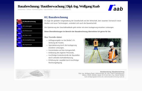 Vorschau von www.bauabrechnung-raab.de, Dipl.-Ing. Wolfgang Raab, Bauabrechnung und Bauüberwachung