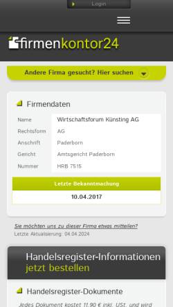 Vorschau der mobilen Webseite www.kuensting-ag.de, Wirtschaftsforum Künsting AG
