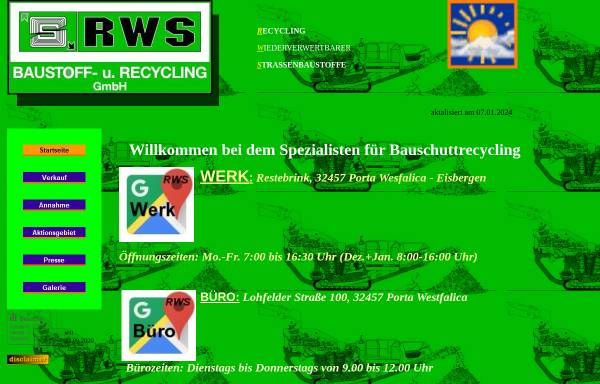 Vorschau von www.rws-baustoffrecycling.de, RWS Baustoff- und Recycling GmbH