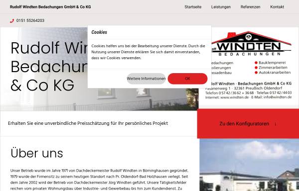 Vorschau von www.windten.de, Rudolf Windten Bedachungen GmbH & Co. KG, Preußisch Oldendorf
