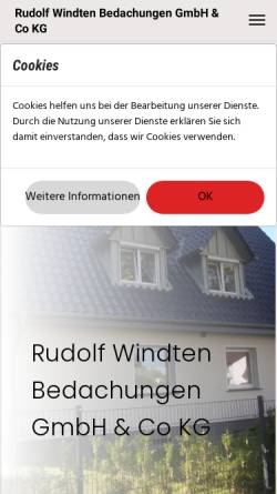 Vorschau der mobilen Webseite www.windten.de, Rudolf Windten Bedachungen GmbH & Co. KG, Preußisch Oldendorf