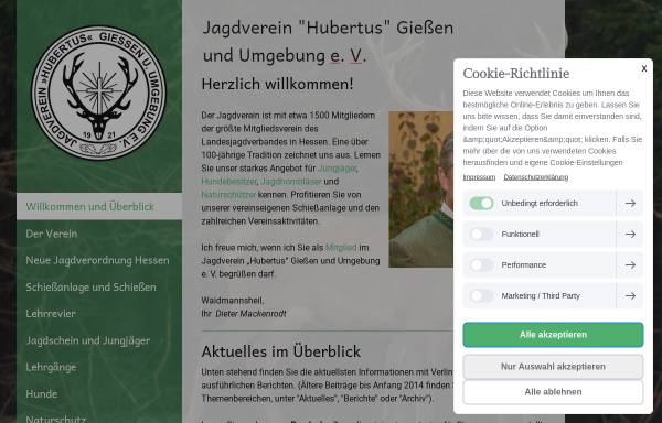 Vorschau von www.hubertus-giessen.de, Jagdverein Hubertus Gießen und Umgebung e.V.