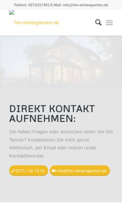 Vorschau der mobilen Webseite www.hm-wintergaerten.de, H&M Wintergärten und Sonnenschutz