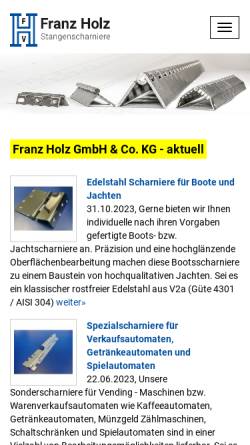 Vorschau der mobilen Webseite www.franz-holz.de, Franz Holz Scharnier GmbH & Co.KG