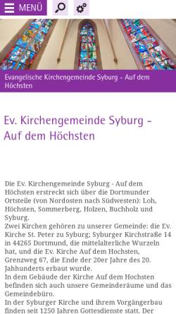 Vorschau der mobilen Webseite www.ev-kirche-syburg-hoechsten.de, Kirchengemeinde Syburg, Holzen, Auf dem Höchsten