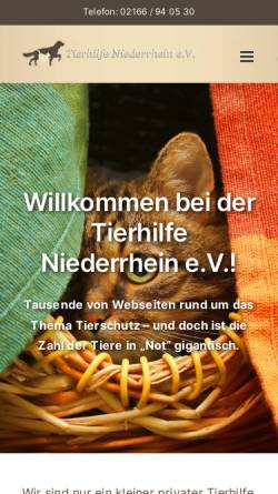 Vorschau der mobilen Webseite www.tierhilfe-niederrhein.de, Tierhilfe Niederrhein e.V.