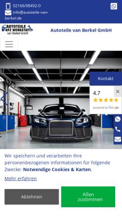 Vorschau der mobilen Webseite www.autoteile-van-berkel.de, Autoteile van Berkel GmbH