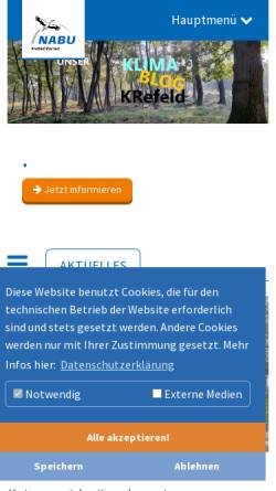 Vorschau der mobilen Webseite www.nabu-krefeld-viersen.de, NABU Naturschutzbund Deutschland, Bezirksverband Krefeld/Viersen e.V.