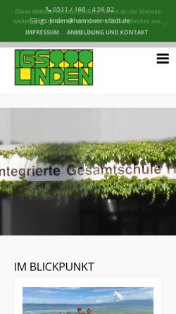 Vorschau der mobilen Webseite www.igs-linden.de, Integrierte Gesamtschule Linden