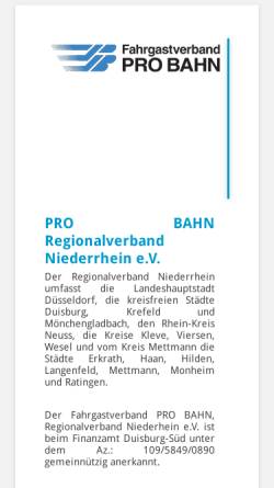 Vorschau der mobilen Webseite www.probahn-niederrhein.de, PRO BAHN Regionalverband Niederrhein e.V.