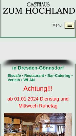 Vorschau der mobilen Webseite gasthaus-zum-hochland.de, Gasthaus zum Hochland