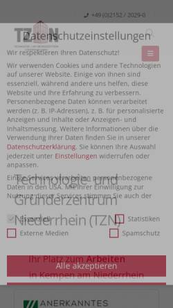 Vorschau der mobilen Webseite tzniederrhein.de, Technologie- und Gründerzentrum Niederrhein