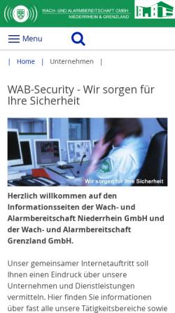 Vorschau der mobilen Webseite www.wab-security.de, Wach- und Alarmbereitschaft GmbH Niederrhein & Grenzland