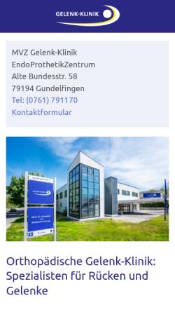 Vorschau der mobilen Webseite gelenk-klinik.de, Orthopädische Gelenk-Klinik Gundelfingen