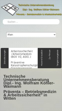 Vorschau der mobilen Webseite www.koehler-waimann.de, Dipl.-Ing. Wolfram Köhler-Waimann