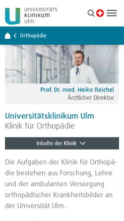 Vorschau der mobilen Webseite www.uniklinik-ulm.de, Orthopädische Universitätsklinik mit Querschnittgelähmtenzentrum, Ulm
