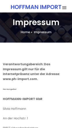 Vorschau der mobilen Webseite www.ph-import.com, Hoffmann-Import