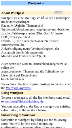 Vorschau der mobilen Webseite list.uni-koblenz.de, Wurfpost Mailingliste