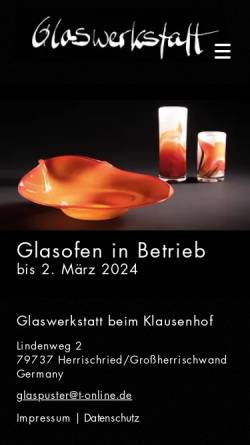Vorschau der mobilen Webseite www.glaswerkstatt-herrischried.de, Glaswerkstatt Dirk Bürklin