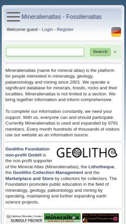 Vorschau der mobilen Webseite www.mineralienatlas.de, Mineralien und Fossilien