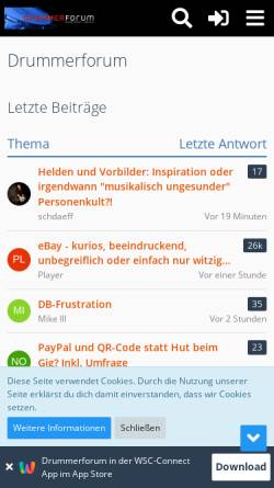 Vorschau der mobilen Webseite www.drummerforum.de, DrummerForum