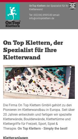 Vorschau der mobilen Webseite www.ontopklettern.de, On Top Klettern GmbH