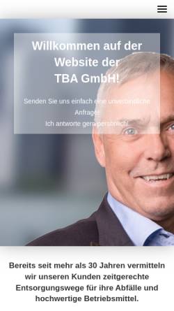 Vorschau der mobilen Webseite tba-web.de, TBA Technisch Biologische Anwendungen GmbH