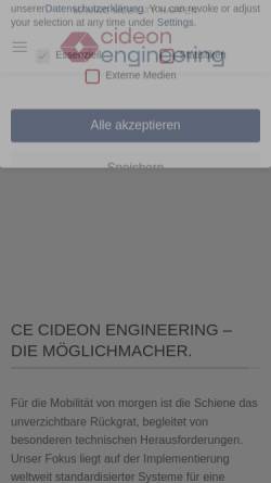 Vorschau der mobilen Webseite www.cideon-engineering.com, Cideon Engineering GmbH