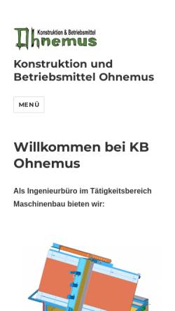 Vorschau der mobilen Webseite www.kb-ohnemus.de, Konstruktion und Betriebsmittel Ohnemus, Inh. Dipl.-Ing. (FH) Manuel Ohnemus