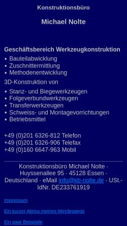 Vorschau der mobilen Webseite www.kb-nolte.de, Werkzeugkonstruktion Michael Nolte