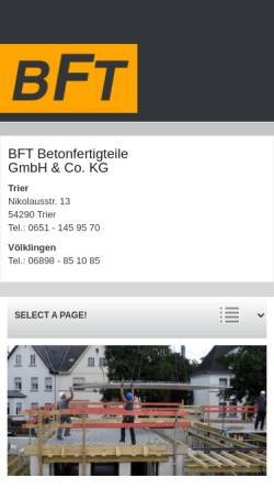 Vorschau der mobilen Webseite www.betonfertigteile-trier.de, BFT - Betonfertigteile GmbH&Co.KG