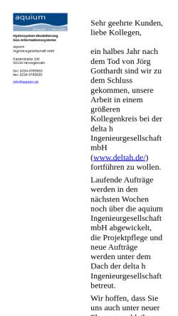 Vorschau der mobilen Webseite www.aquium.de, Aquium Ingenieurgesellschaft mbH