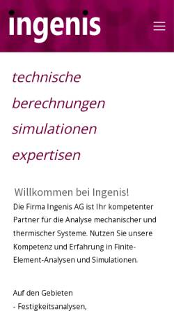 Vorschau der mobilen Webseite www.ingenis.ch, Ingenis AG