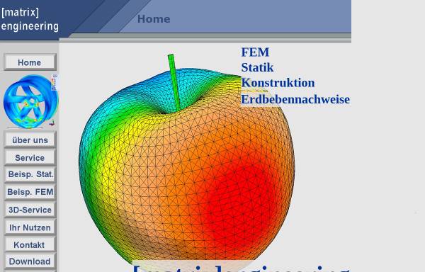 Vorschau von www.matrixengineering.de, [Matrix]Engineering - Ingenieurbüro für FEM-Strukturanalysen, Inh. Dipl.-Ing. Rainer Ising