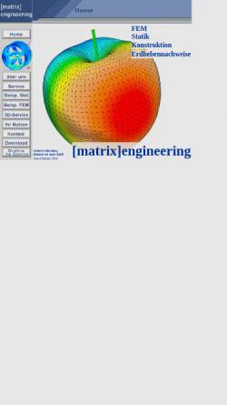 Vorschau der mobilen Webseite www.matrixengineering.de, [Matrix]Engineering - Ingenieurbüro für FEM-Strukturanalysen, Inh. Dipl.-Ing. Rainer Ising