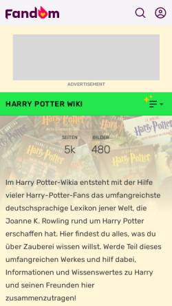 Vorschau der mobilen Webseite de.harry-potter.wikia.com, Harry Potter Wiki und Lexikon